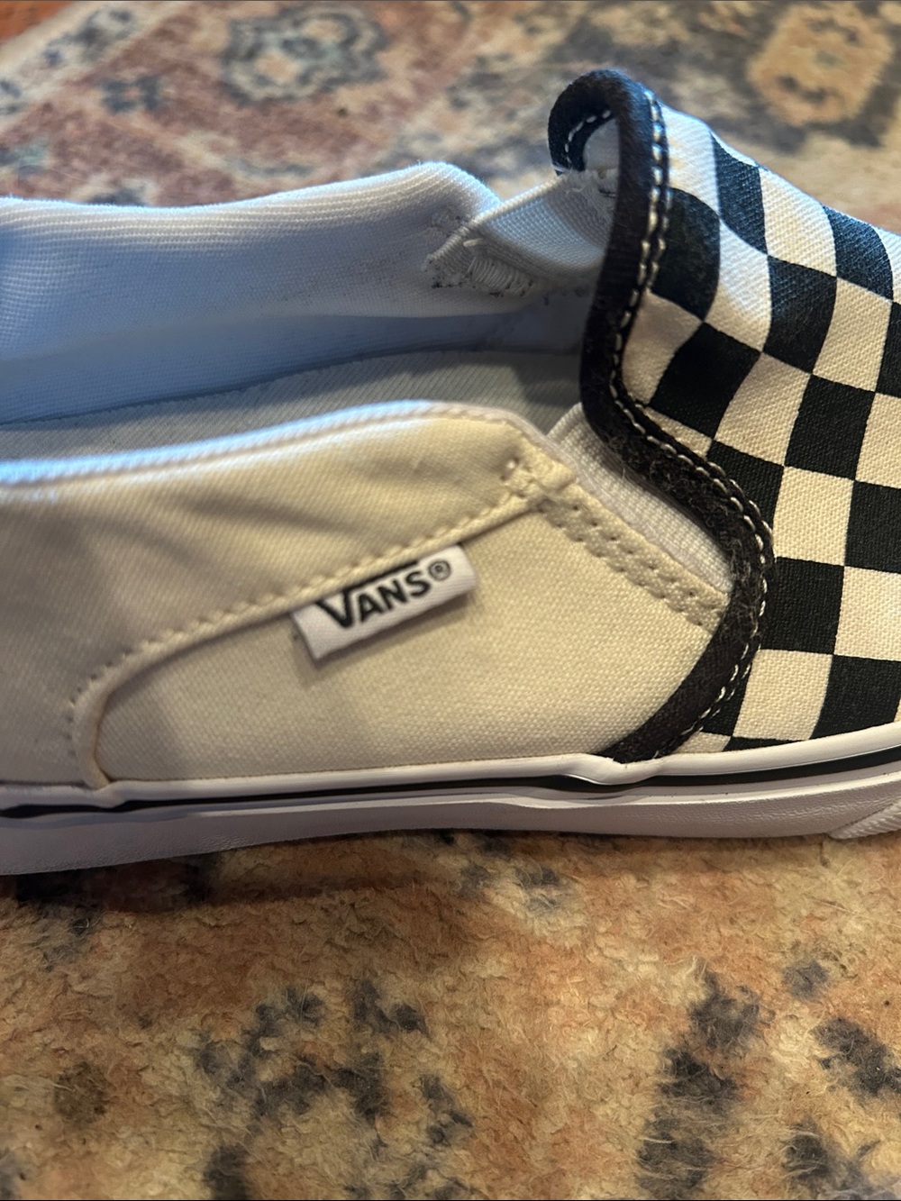 Vans Slip-On Checkerboard Canvas Sneakers - Black & Cream - Picture 8 of 13